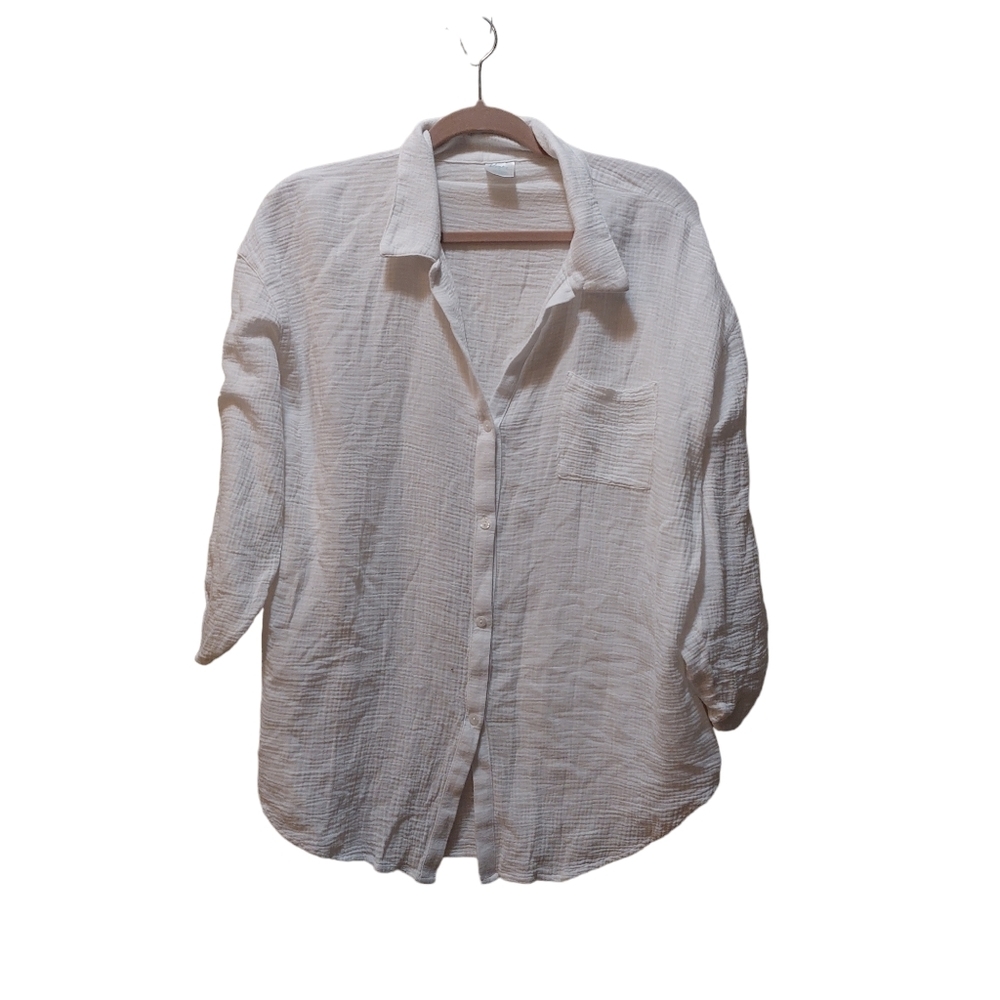 Kona Sol Ladies Long Sleeve Gauze Button Front Top- size M